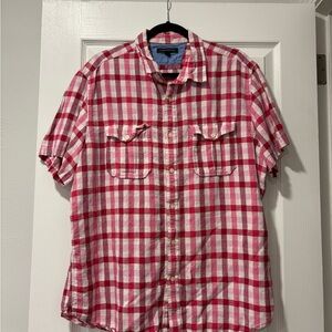 Banana Republic Red and White Plaid Men's Shirt